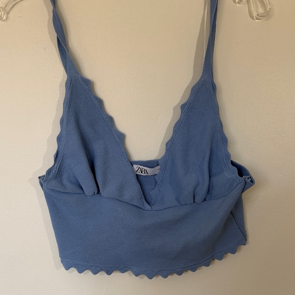 Zara Dusty Blue Scalloped Knit Bralette or Crop top. size L